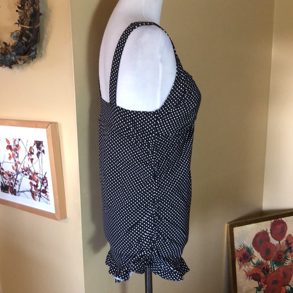 LANDS END size 12 D PolkaDot PolkaDot Tankini Bathing Swimsuit Top Retro BraCup - Picture 2 of 13
